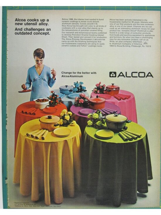 Print Ad Alcoa Aluminum Cookware Porcelain Enamel Cooking Utensil Vintage 1969